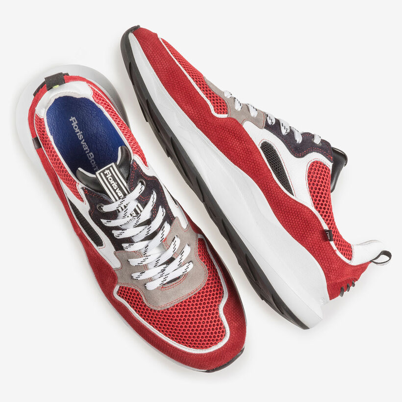 Multi-colour red and white suede leather