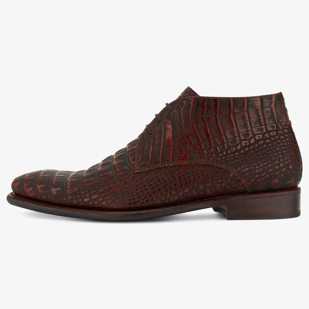 Floris van Bommel braun/schwarze Herren Schnürstiefel mit Krokodil Aufdruck