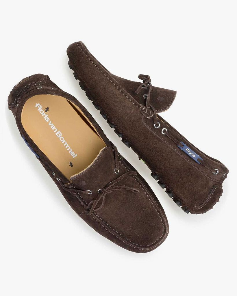 Dark brown calf suede leather moccasin