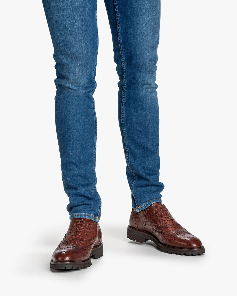 Schn&uuml;rschuh Leder-Print cognac