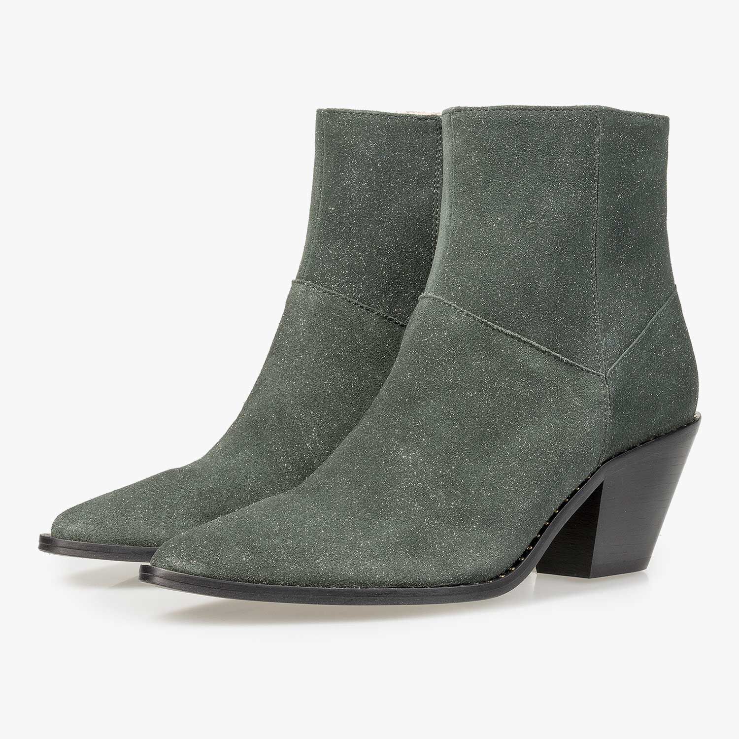 Suede leather boot with glitter effect olive green 85617 01