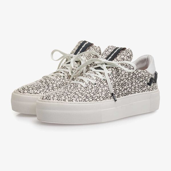 White and black leather sneaker with an all-over-print
