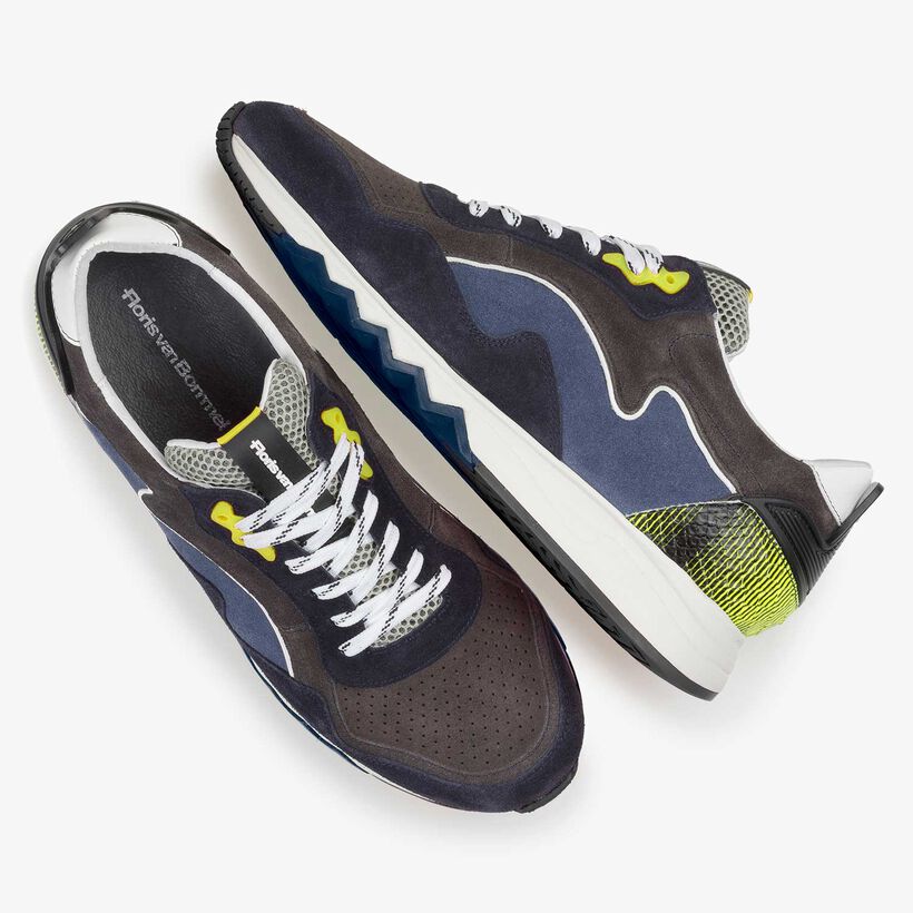 Yellow-blue suede leather sneaker