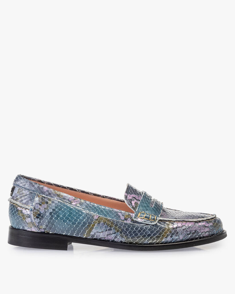 Loafer Leder mit Print blau