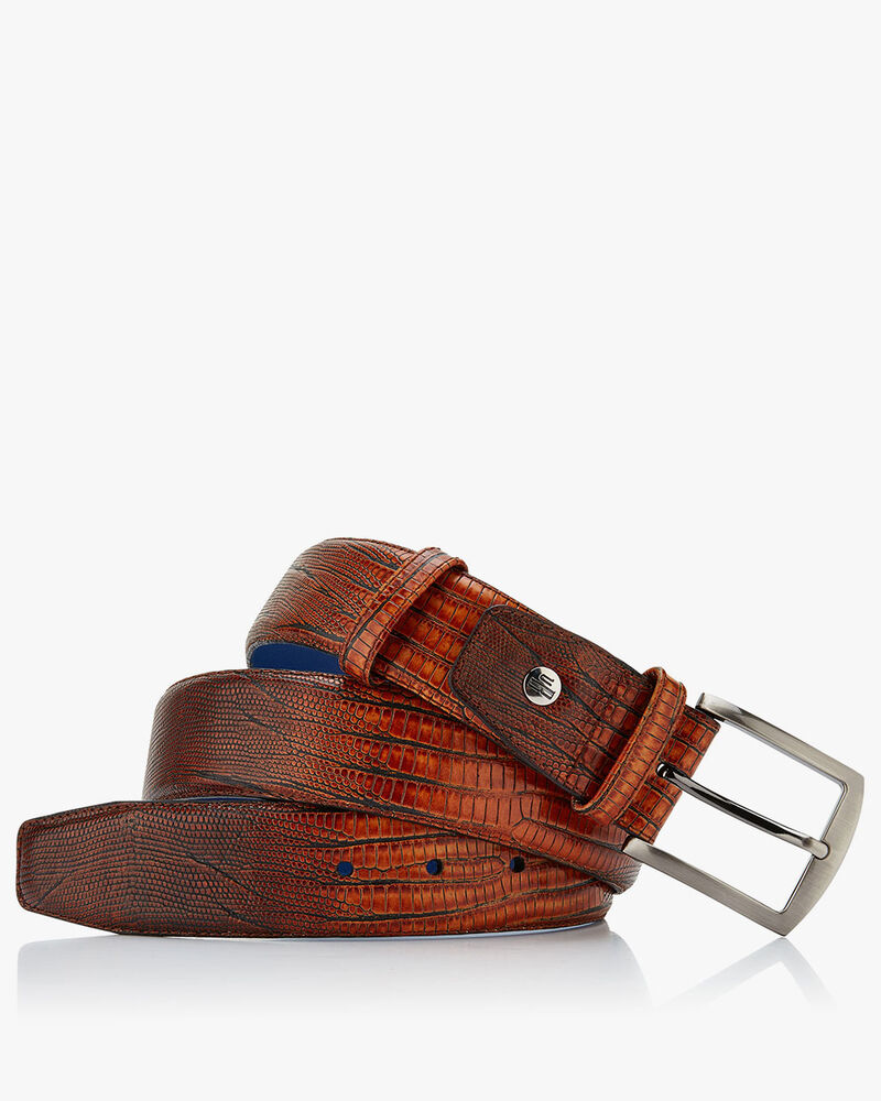 G&uuml;rtel Leder mit Print cognac