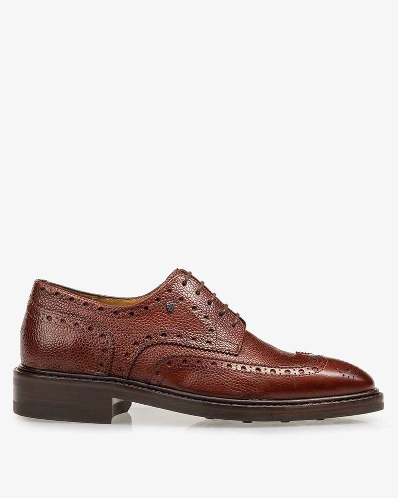 Lace shoe printed leather cognac-coloured