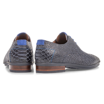 Dark blue nubuck leather lace shoe with snake print