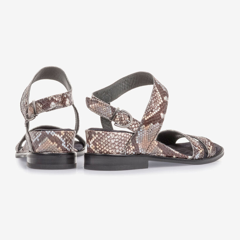 Braun-wei&szlig;e Leder-Sandale mit Schlangenprint