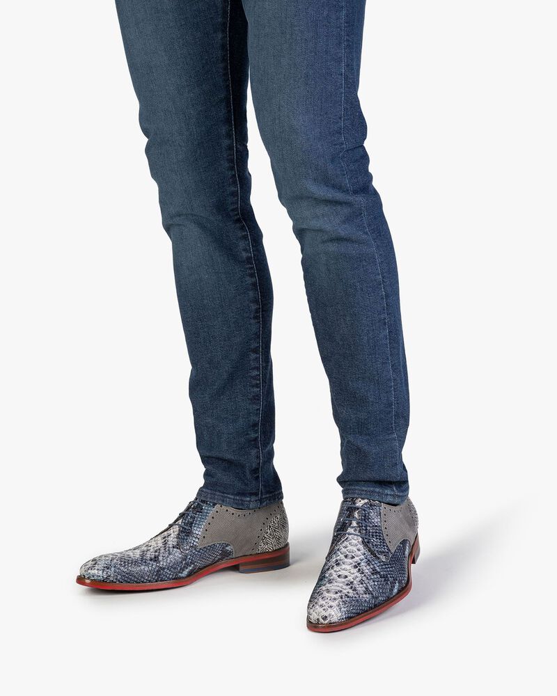 Lace shoe printed leather blue