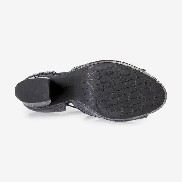 Dunkelblaue Leder-Sandalette mit Print