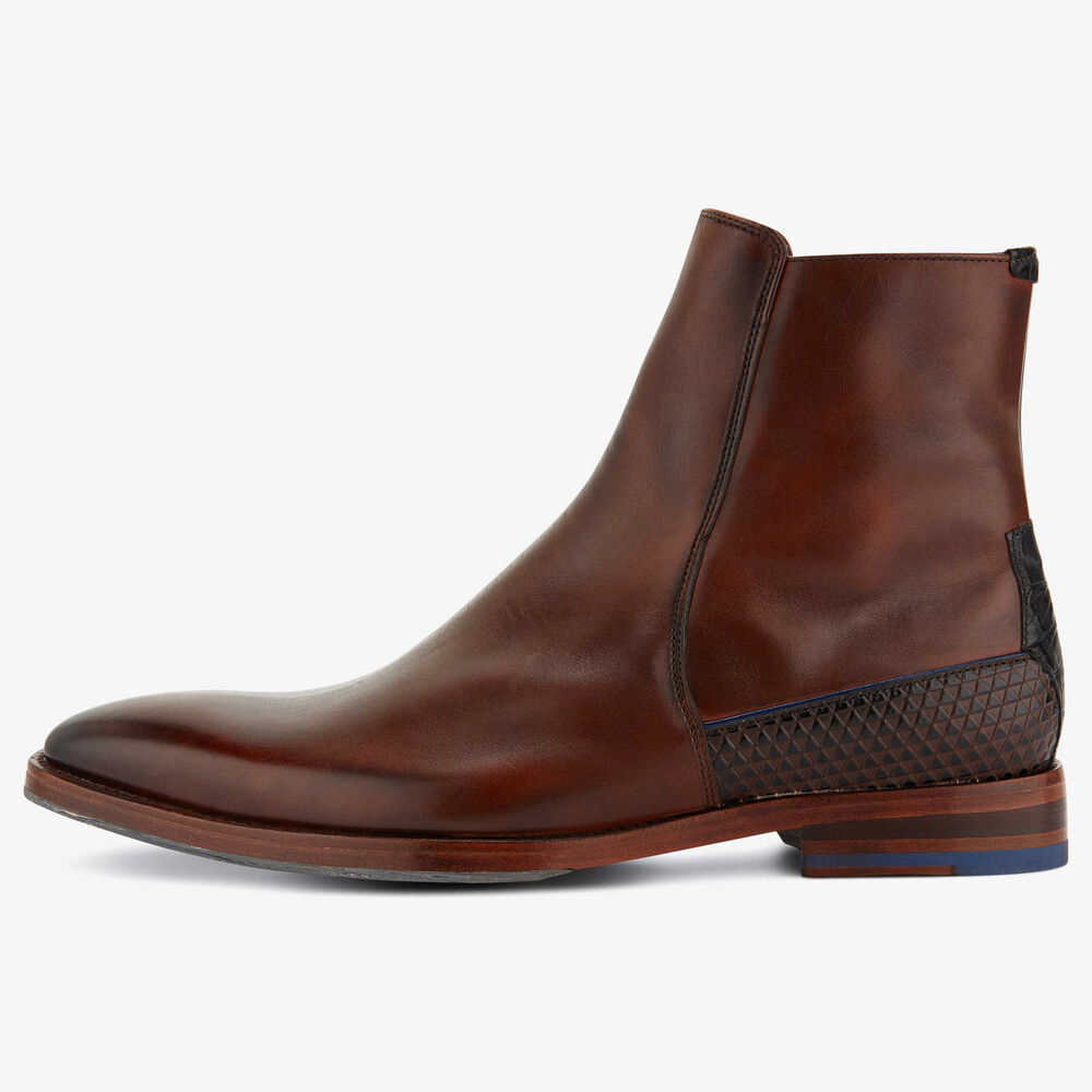 Floris van Bommel Cognacbraunes Leder Herren Chelsea Stiefel