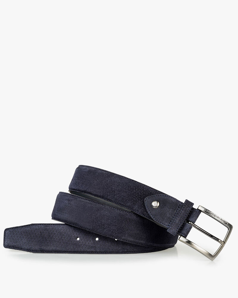 Belt printed suede leather blue