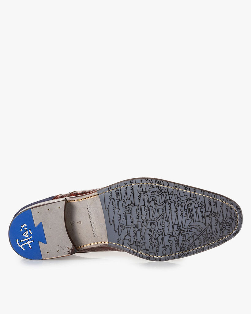 Schn&uuml;rstiefel Krokoprint cognac