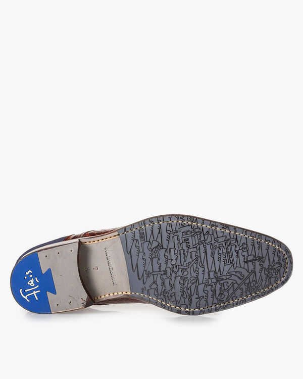 Schn&uuml;rstiefel Krokoprint cognac