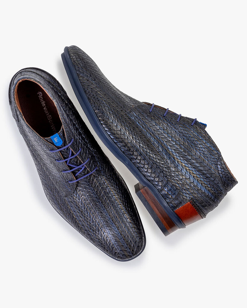 Schn&uuml;rstiefel metallic blau