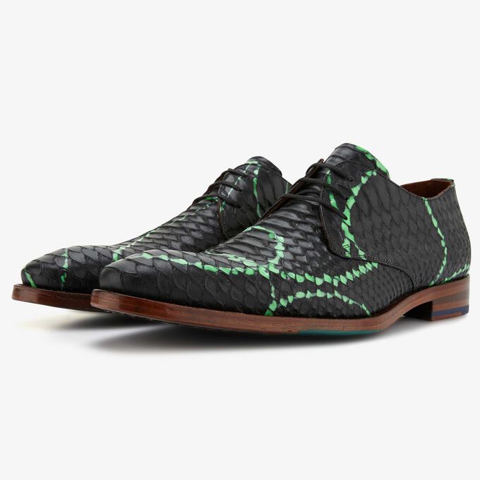 Herren Leder Schnurschuhe Mit Schwarz Grunem Schlangenmuster 00 Floris Van Bommel