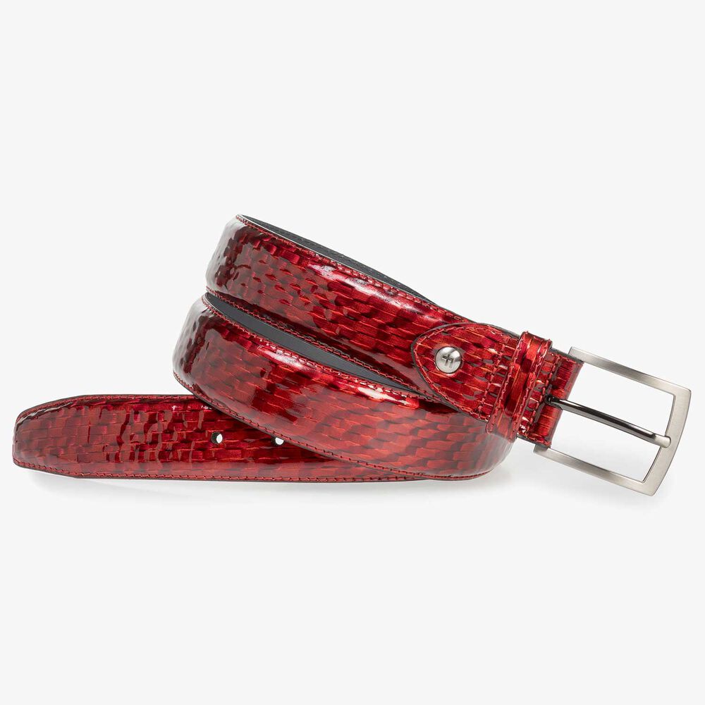 Premium red printed patent leather belt