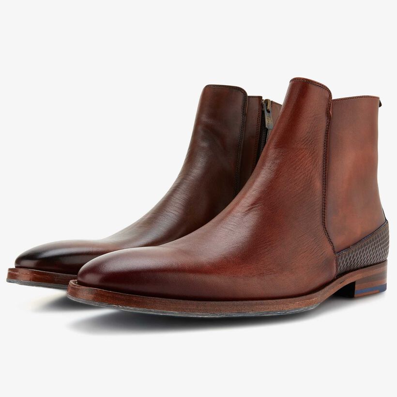 Floris van Bommel Cognacbraunes Leder Herren Chelsea Stiefel