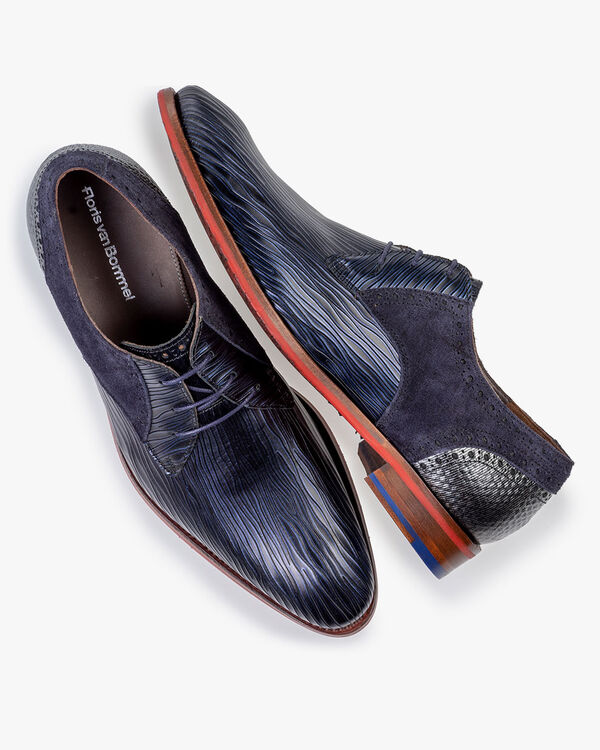 Schn&uuml;rschuh Metallic-Print dunkelblau