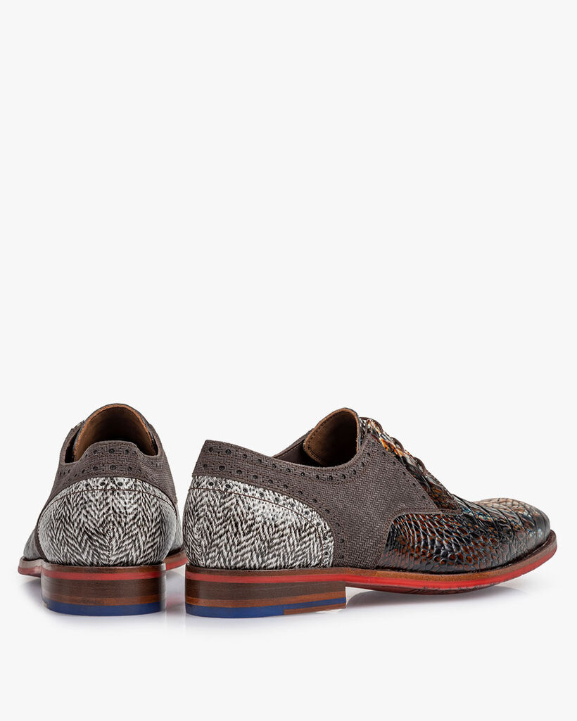 Schn&uuml;rschuh Leder mit Print cognac