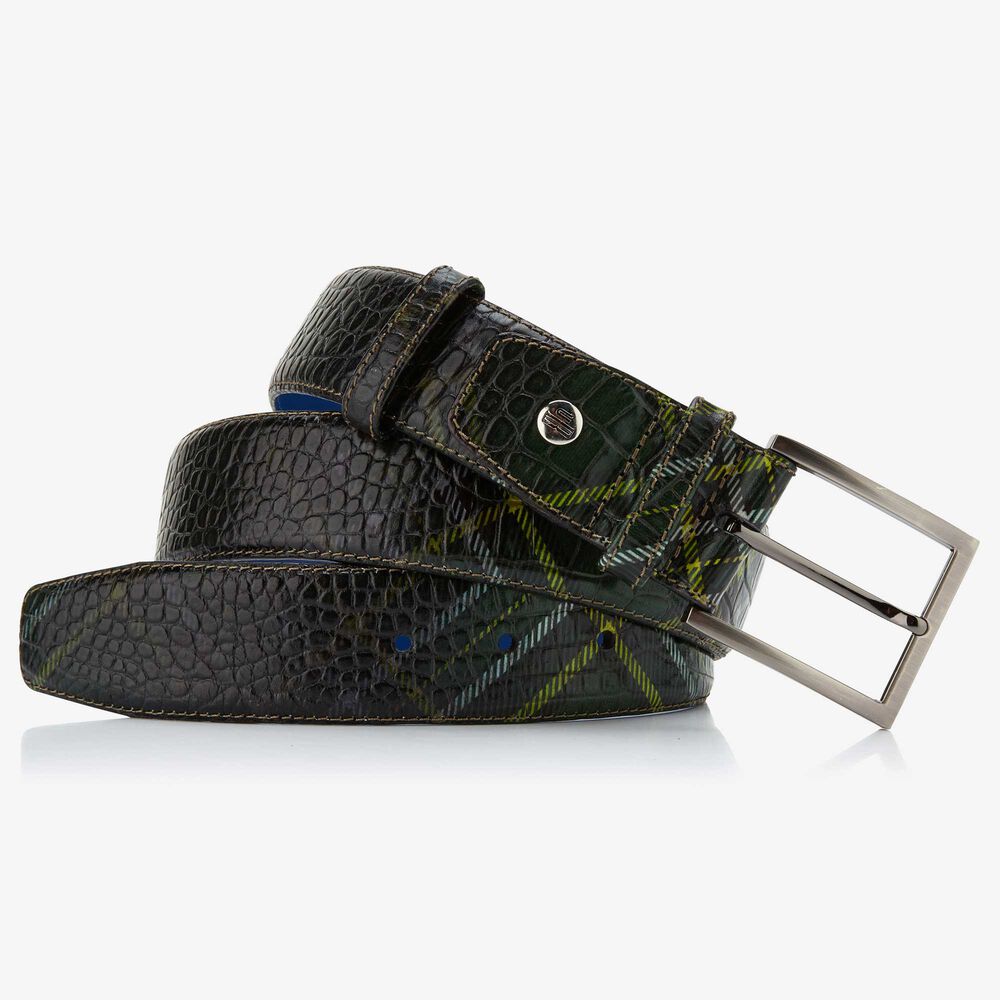 Floris van Bommel green leather men’s belt with crocodile print