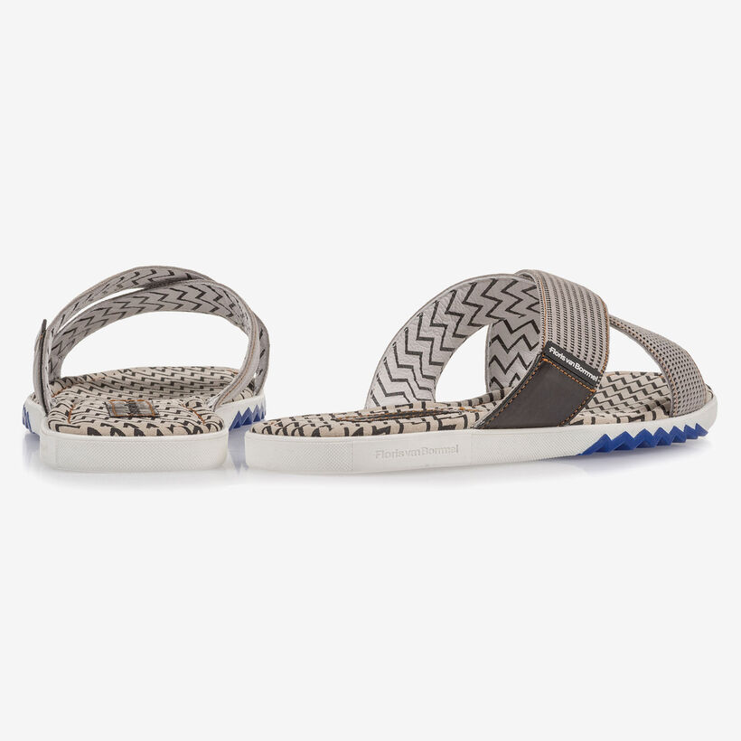 Beige suede leather cross strap slipper with print