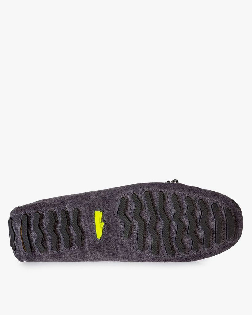 Dark grey suede leather moccasin with print