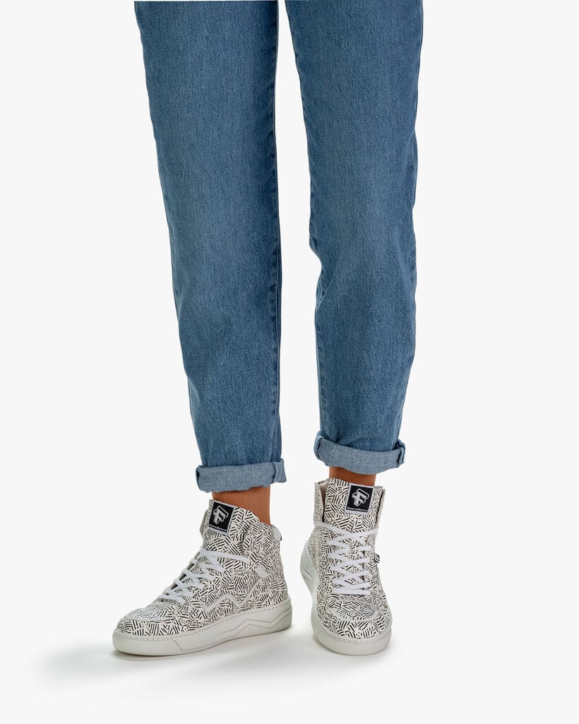 Sneaker Leder mit Print schwarz-wei&szlig;