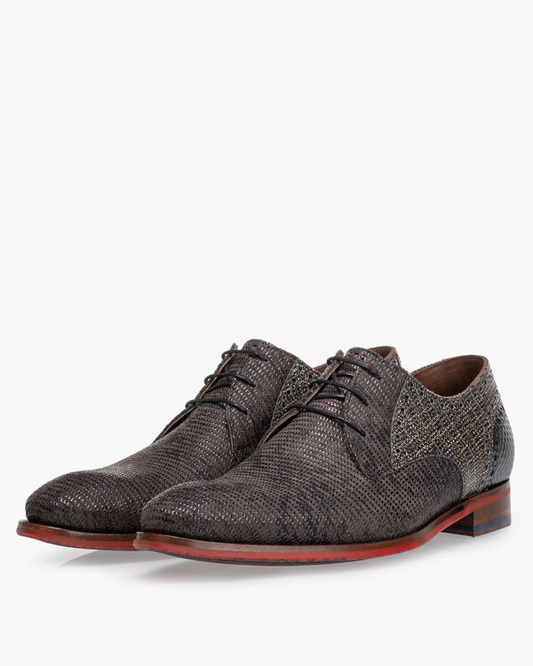 Schn&uuml;rschuh Wildleder-Print grau