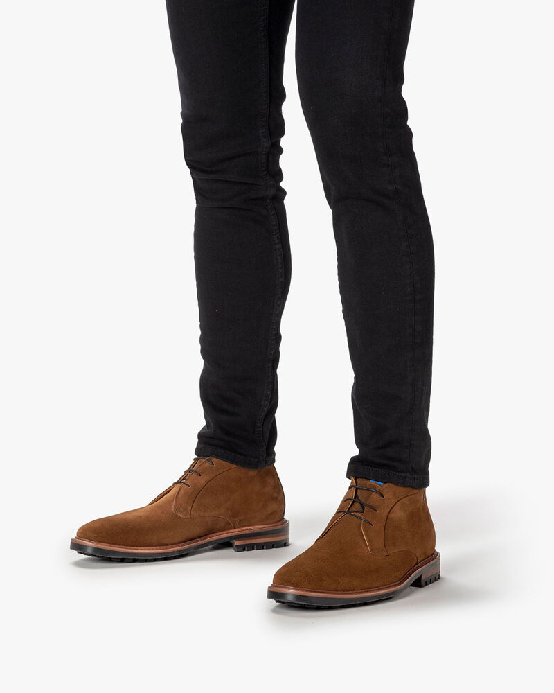 Schn&uuml;rstiefel Wildleder cognac