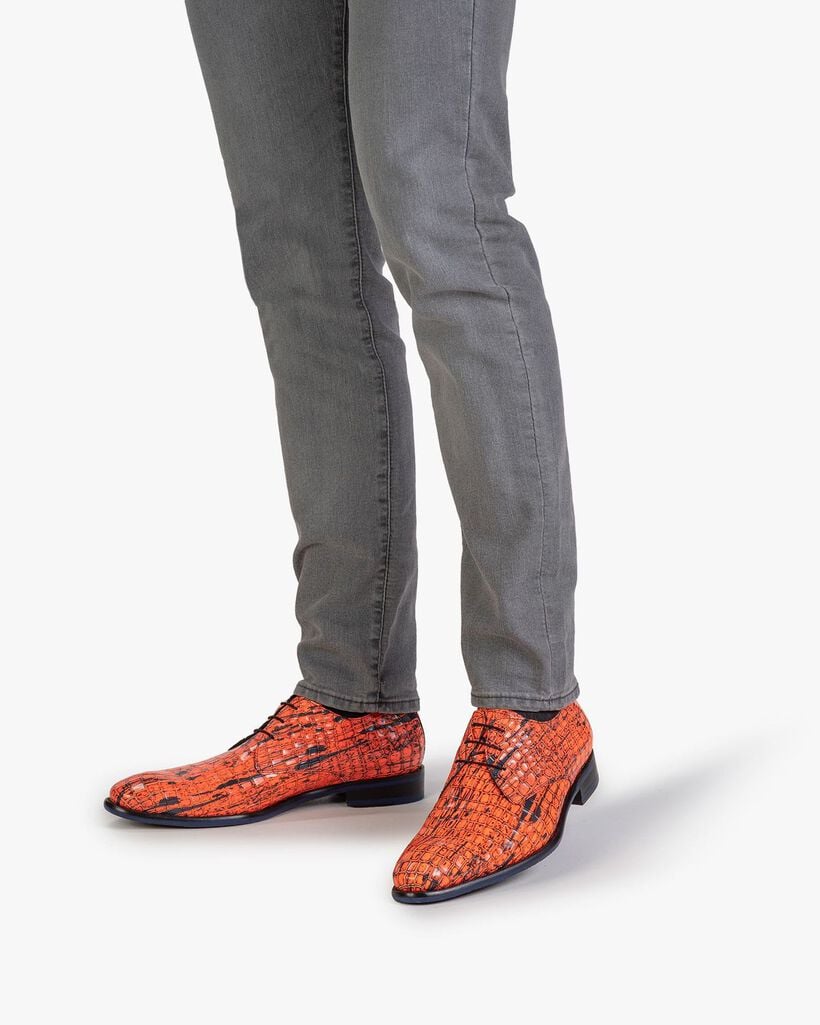 Schn&uuml;rschuh Lackleder orange