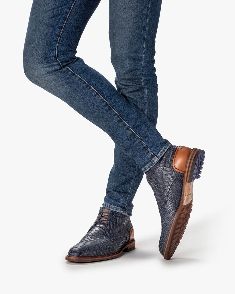 Lace boot nubuck leather blue