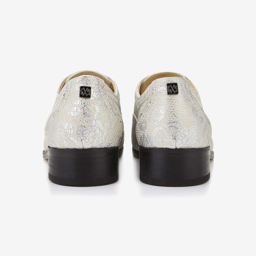 Floris van Bommel silver women's lace-up shoe with a floral print