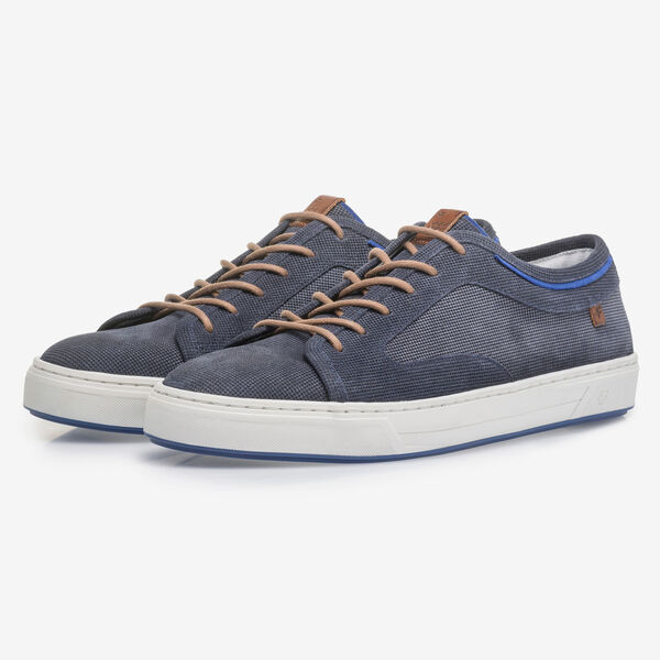 Dark blue suede leather lace shoe with print