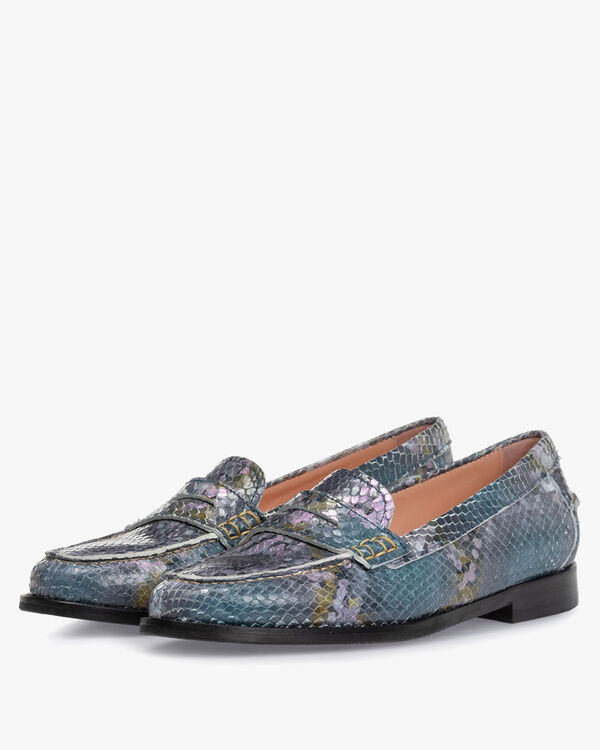 Loafer Leder mit Print blau