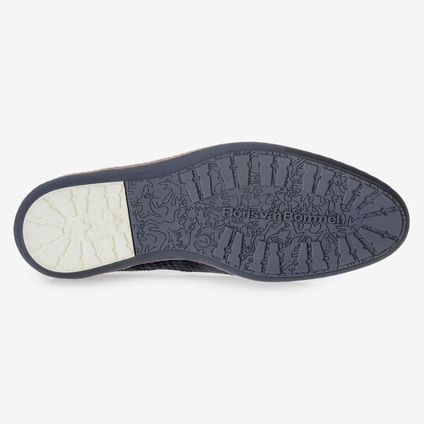 Blauer Wildleder-Schn&uuml;rschuh mit Print