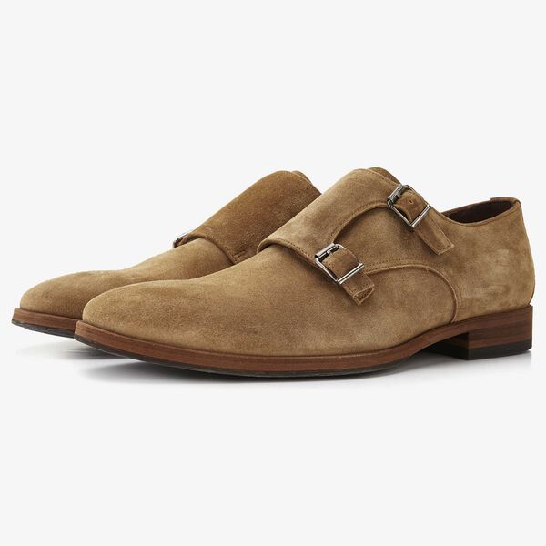 Floris van Bommel sandfarbener Herren-Schnallenschuh aus Veloursleder