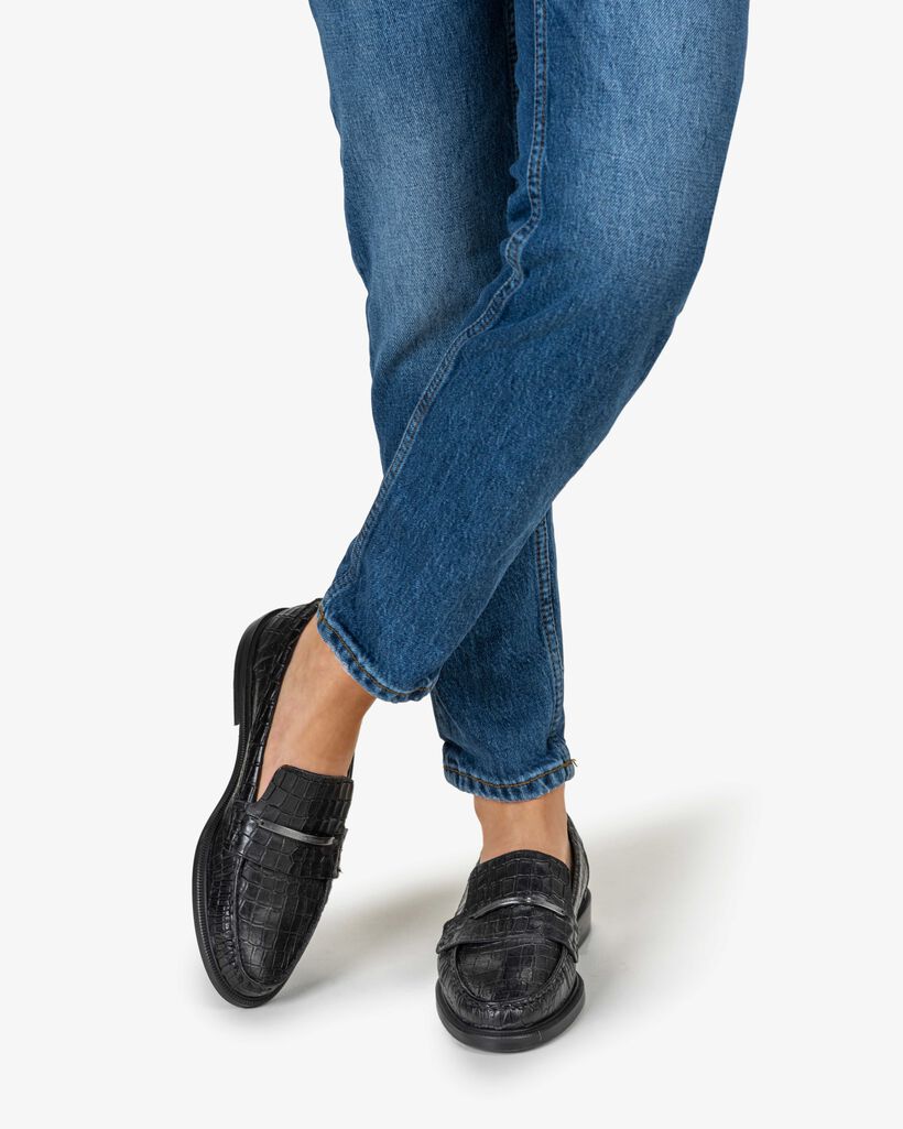 Loafer Reptilienprint schwarz