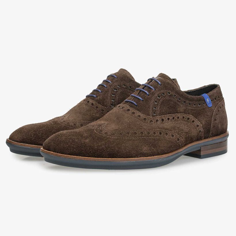 Brown brogue suede leather lace shoe