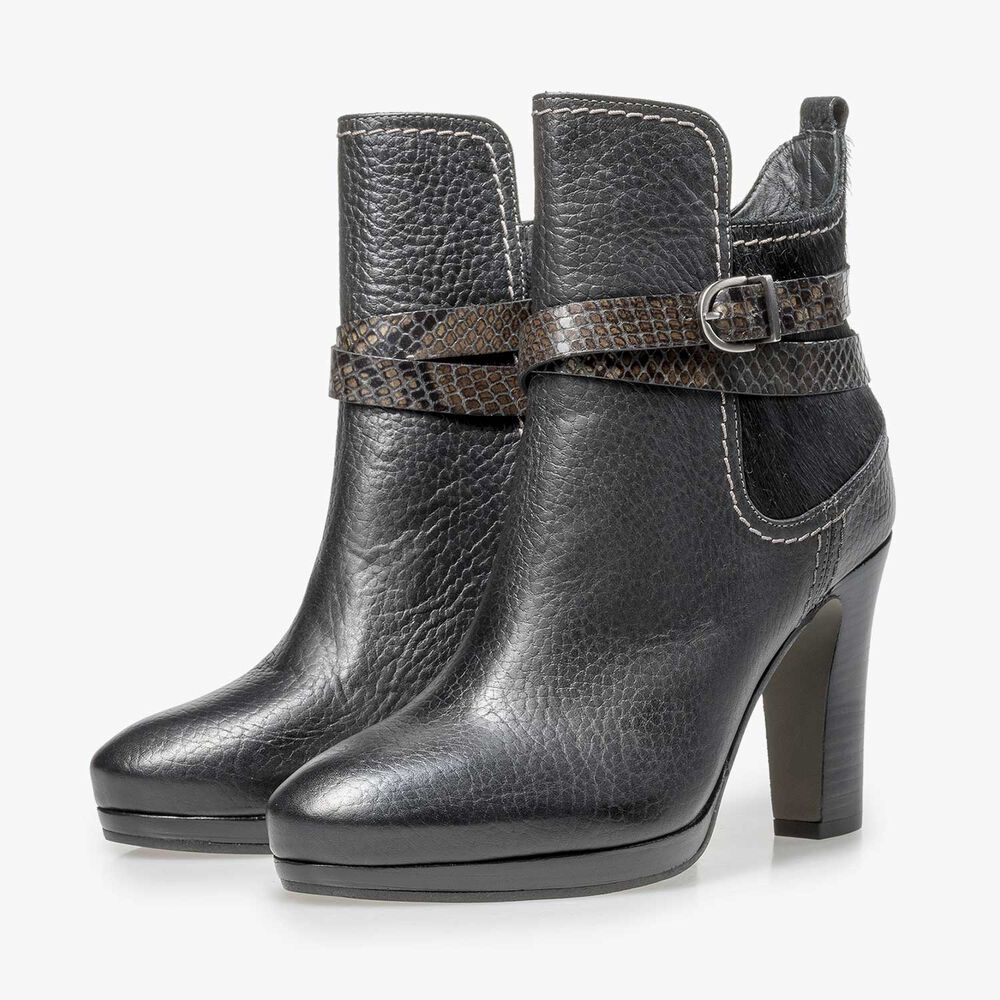 Black calf leather buckle ankle boot