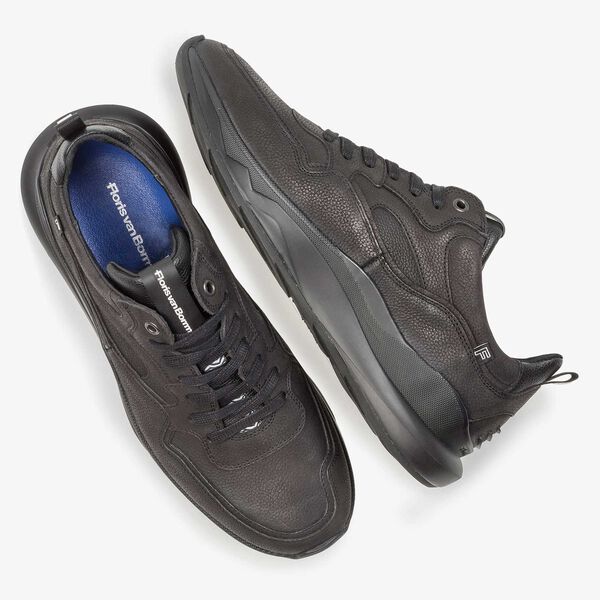Black nubuck leather sneaker with fine texture