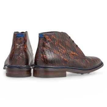 Schn&uuml;rstiefel Eidechsenprint cognac