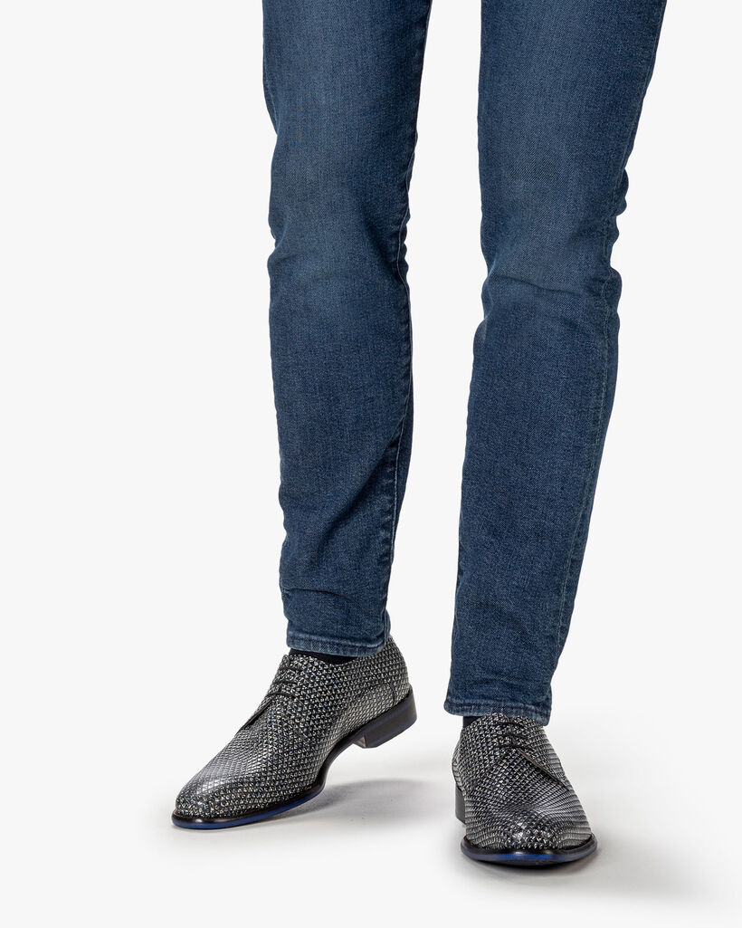 Schn&uuml;rschuh Leder-Print schwarz-wei&szlig;