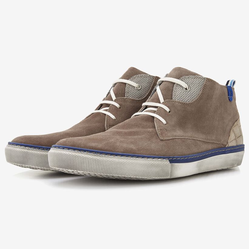 Floris van Bommel taupefarbener Herren-Sneaker aus Veloursleder