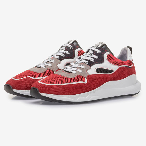 Multi-colour red and white suede leather