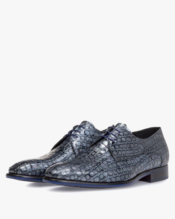 Schn&uuml;rschuh metallic blau