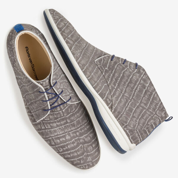 Dark grey lace boot with croco print