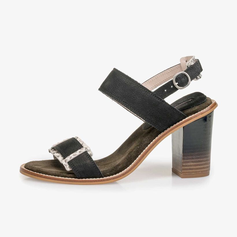 Black high-heeled nubuck leather sandal