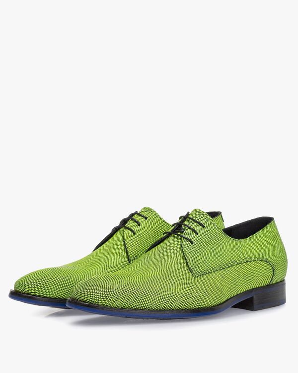 Lace shoe printed suede leather yellow