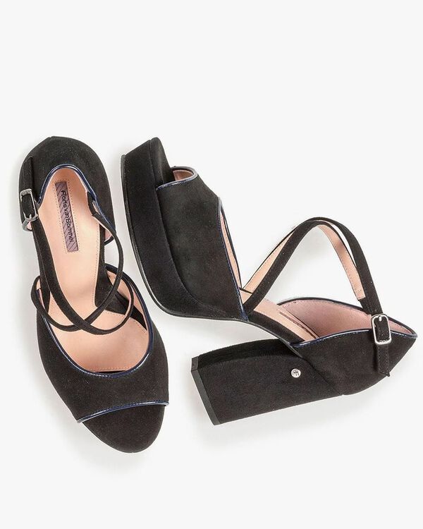 Black high-heeled suede leather sandals